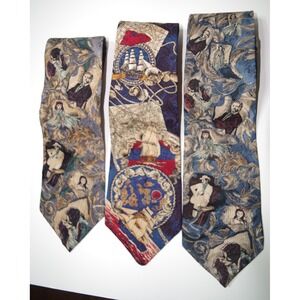 3 Vintage Wembley Silk Tie Lot Gone With The Wind Mutiny on the Bounty 90s Film